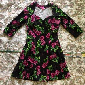 Betsey Johnson Black and Pink Floral Mini Dress